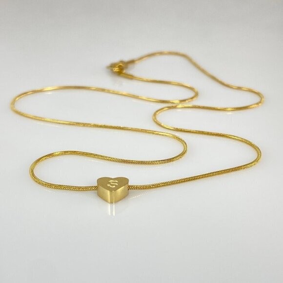 Gold Plated Stainless Steel Heart Initial Letter Necklace - Picture 5 of 16